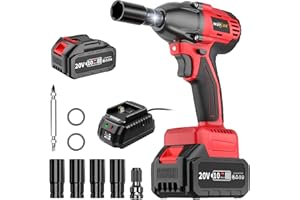 MUYLUX 430N.m/320Ft-lbs Brushless Cordless Impact Wrench 1/2 Inch with 4.0Ah Battery and Charger, High Torque Electric Impact Gun, Power Drill Driver for Car/DIY Furniture/Lawn Mower, 1 Battery