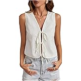 Verdusa Women's Vintage Floral Print Bow Tie Cowgirl Vest V Neck Sleeveless Jacket Outerwear