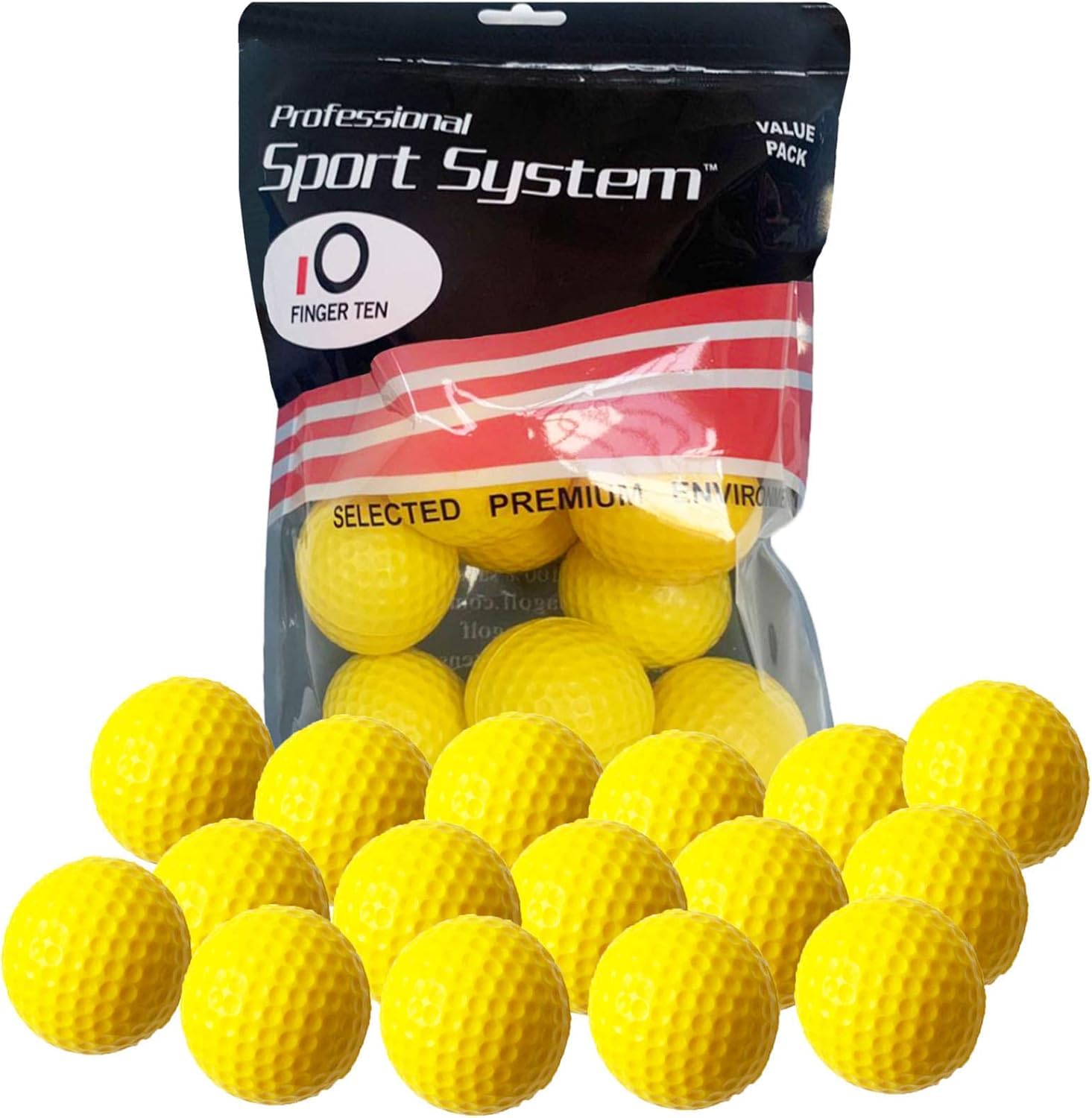 FINGER TEN Golf Practice Balls Elastic Foam Soft Value 12 Pcs, Golf Training Ball Spone Dimpled Exercise Balls for Golf Swing Training Aids Home Office Indoor Outdoor (Yellow, 12 Pack)