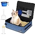 Petskd Portable Cat Travel Litter Box with Lid and 10 pcs Disposable Liner Bags, Leak-Proof and Collapsible, Cat Travel Essentials for Car, Hotel, Airplane and Other Outdoor Use(Blue)