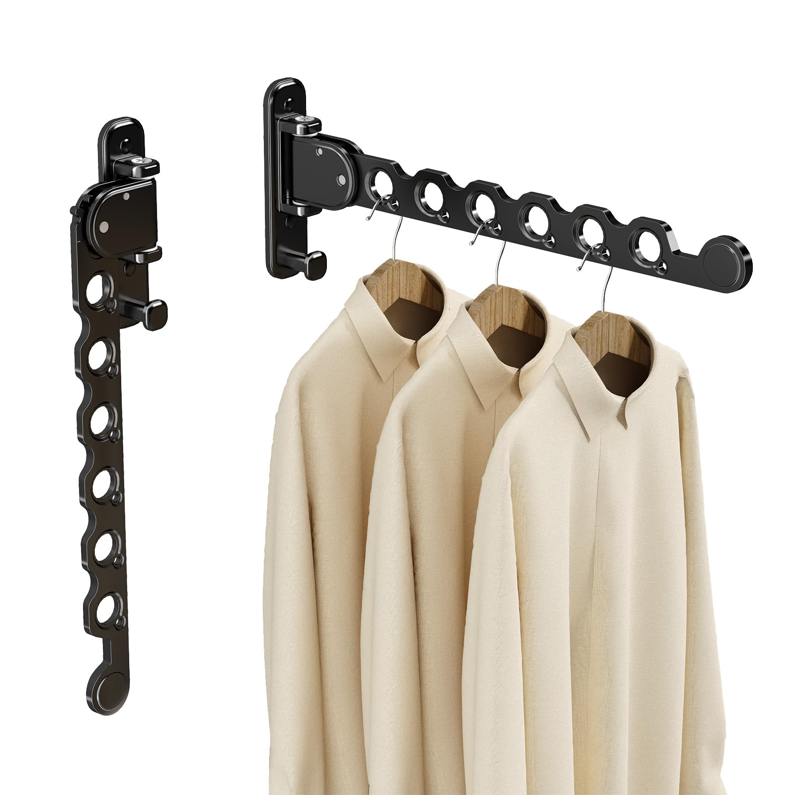 Danpoo Clothes Drying Rack Foldable Wall Mounted Laundry Drying Rack Clothing Coat Hanger Clothes Dryer Washing Rack Black 2 Packs