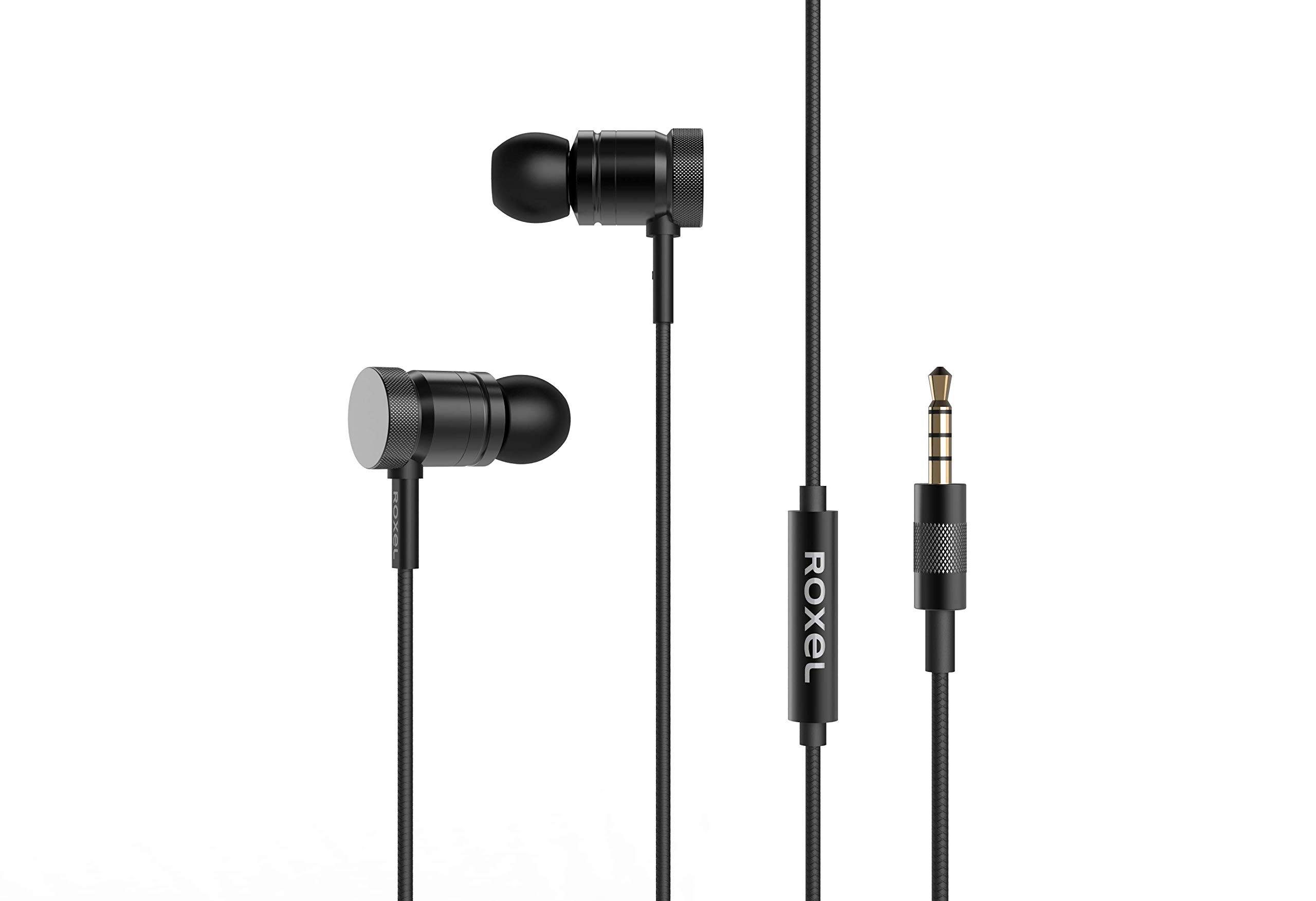 Roxel RX650 High Resolution Noise Isolating Earphone, Deep Bass and Rich Vocals with Built in Microphone, Tangle Free Braided Cable in ear Headphone for IOS and Android devices (Black)