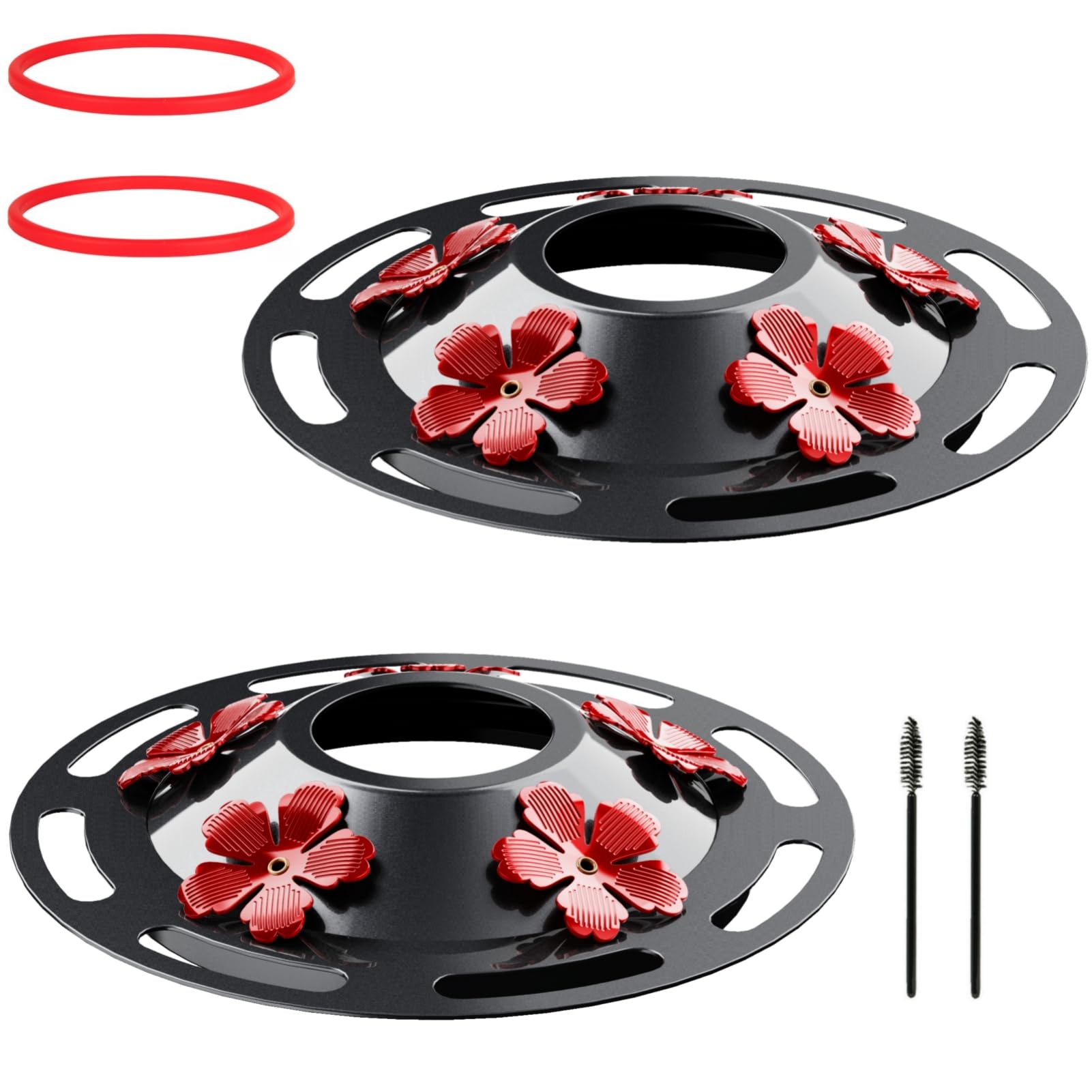 Photo 1 of 2 Pack Hummingbird Feeder Bottom Base Large Metal Covers with 2Pcs Seal Rings and Brushes Hummingbird Feeder Accessories Replacement Part No Nectar Base Compatible with Glass Bottle Base (2, Black-2)