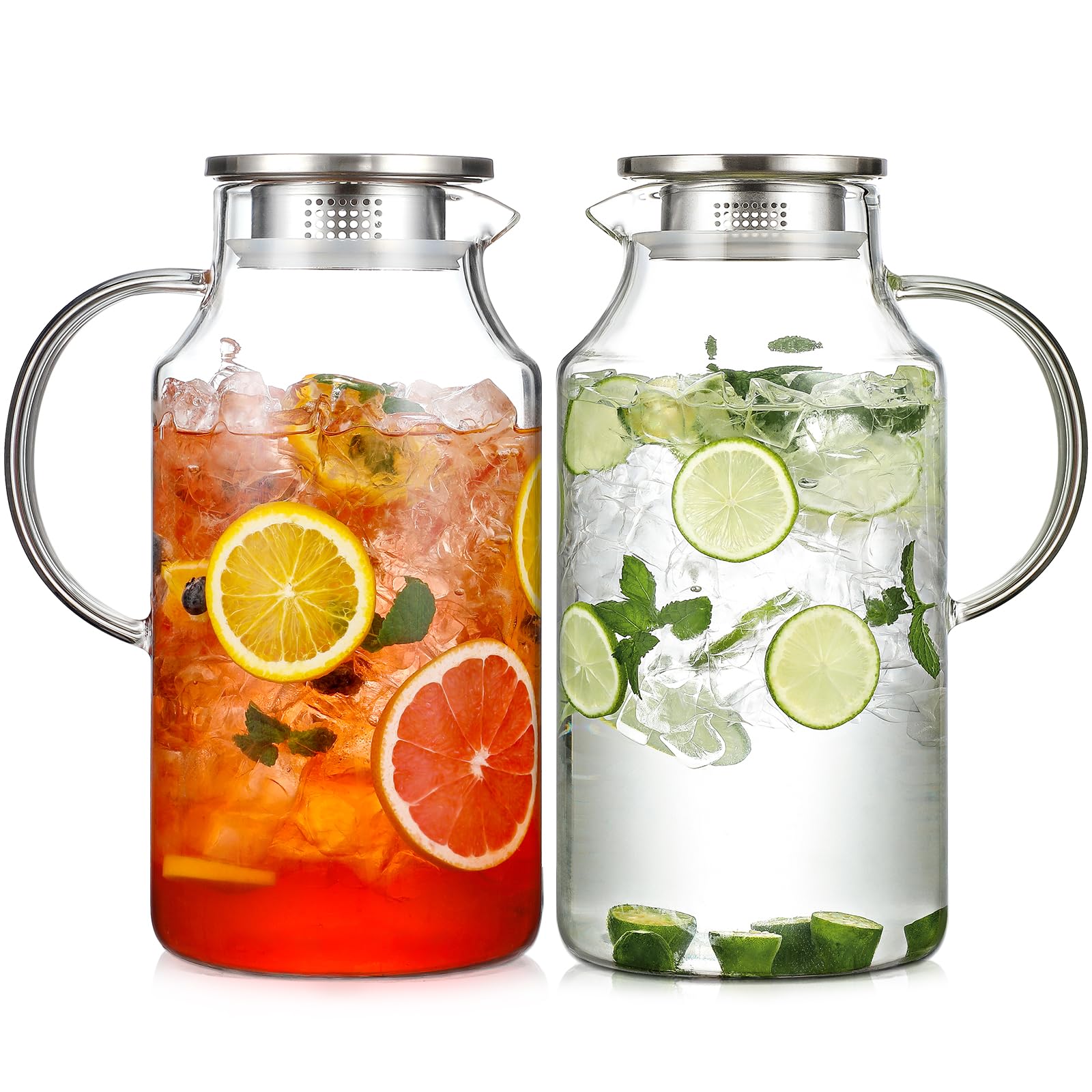 Photo 1 of 2 Pack 1 Gallon thickened Glass Pitcher with Lid and Spout, Borosilicate Glass Carafe for Hot/Cold Drink, Water Pitchers for Fridge, Extra Large Jug with Handle for Iced Tea, Coffee,Juice, Beverage