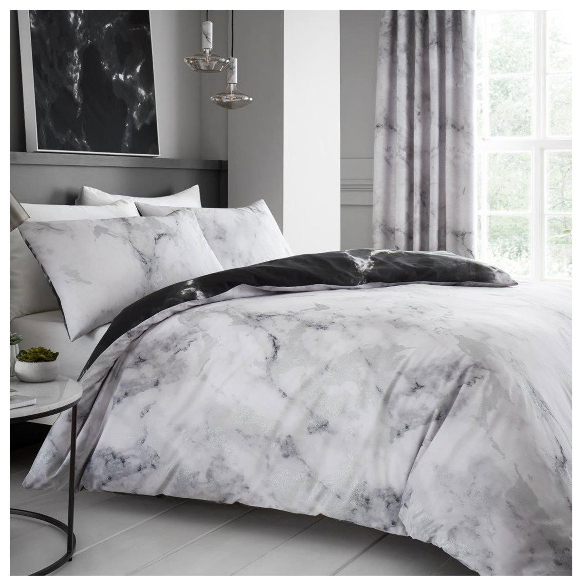 GC GAVENO CAVAILIA Easy Care Duvet Cover Printed Quilt Set Reversible Bedding, King, White