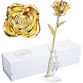 24K Golden Rose, Gold Dipped Rose Made from Real Rose Best Gifts for her and Great Gifts for My Wife, Golden with Stand
