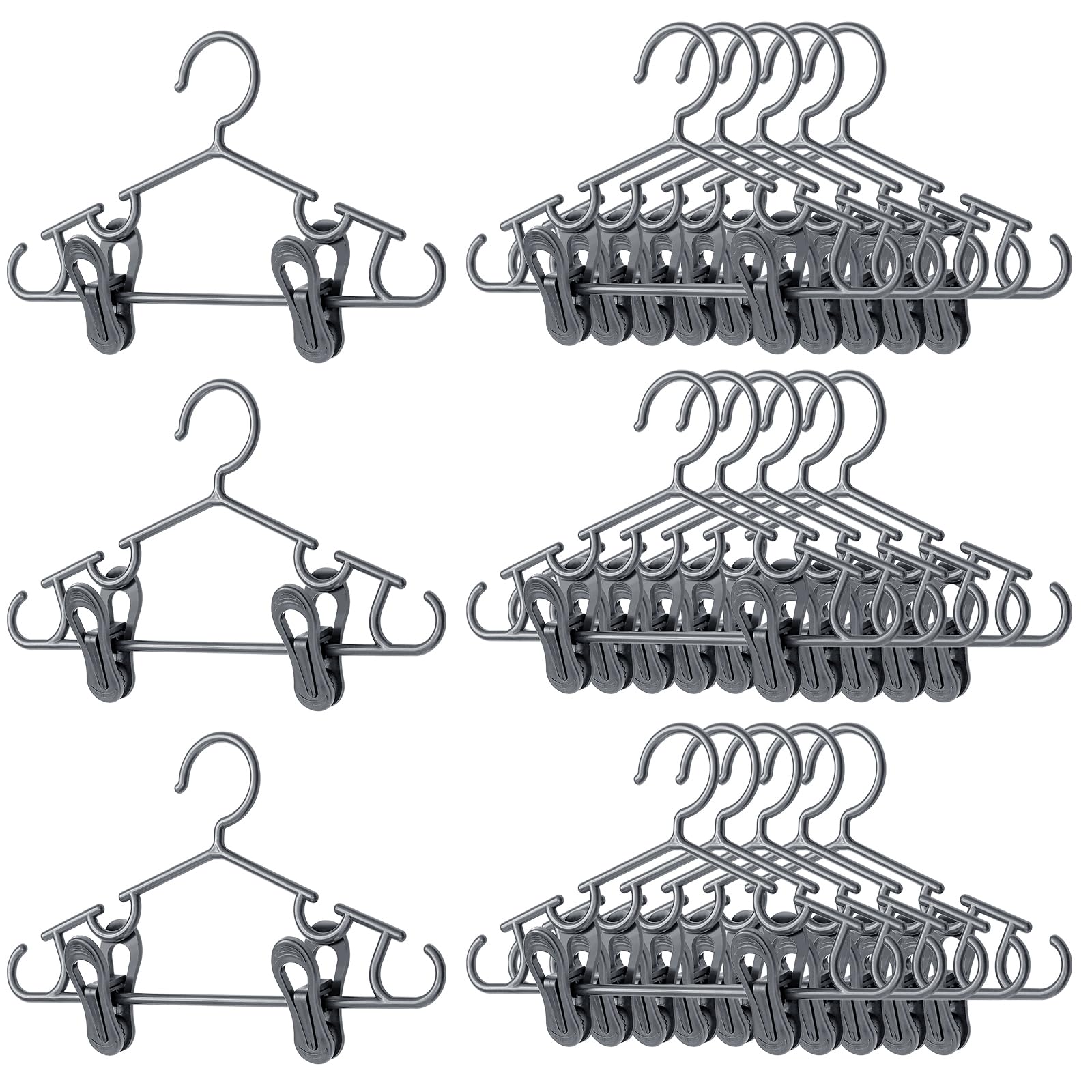 Photo 1 of Hsei Nursery Hangers with Clips for Kids Baby Pants Hangers 10/20/40 Newborn Plastic Hanger with 20/40/80 Clip for Closet Toddler Clothes Coat Skirts Socks(Gray,60 Packs)