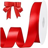 Red Ribbon 1 inch 60 Yards Valentine Ribbon Double Faced Red Satin Ribbon for Crafts Gift Wrapping Hair Bows Wedding Invitation Party Valentine's Day Decorations