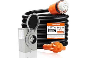 Finderomend 25 ft 50 Amp Generator Cord and Power Inlet Box Combo Kit,125/250 Volts,Generator Power Cord NEMA 14-50P to SS2-50R Extension Cord,for Home RV Backup Power Solution