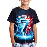 Zypynith Birthday Boy Shirt Lightning Design 3-14 Years Birthday Shirts for Boys Kids Party Short Sleeve Tee