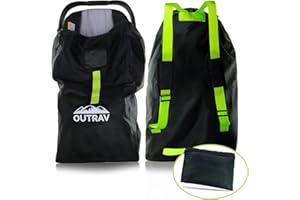 OUTRAV Car Seat Travel Bag with Backpack Straps – Protective Airport Approved Airplane Baggage Gate Check Luggage Storage Sack for Traveling with Booster or Carseat – Universal 2-in-1 Carrying Jacket System