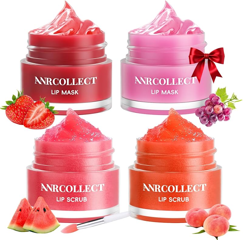 Lip Balm & Scrub Labbra, 4P Maschera Labbra Kit per idratazione intensa, la cura delle labbra ad 2 maschera per labbra e 2 esfoliante per labbra addormentate — foto 1 di 8