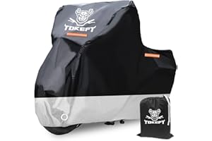 Tokept Motorcycle Cover, 210D Oxford Fabric All-Weather Water, and Sun Protection, 96-inch Vehicle Covers, for Harley-Davidson Honda Suzuki Kawasaki Yamaha (Black&Silver XL)