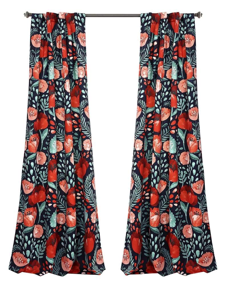 Lush Decor (Pair 108” x 52” Navy Poppy Garden Curtains Room Darkening Window Panel Set for Living, Dining, Bedroom, L — image 1