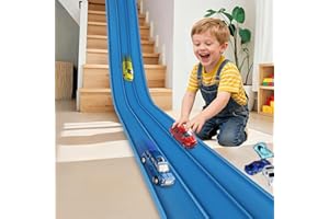 YUOIOYU 3-Lane Flexible Race Track for Kids 15ft Race Car Track Compatible with Diecast 1/64 Scale Cars, Flexible Car Track Race Ramp Toy with Strong Suction Cups