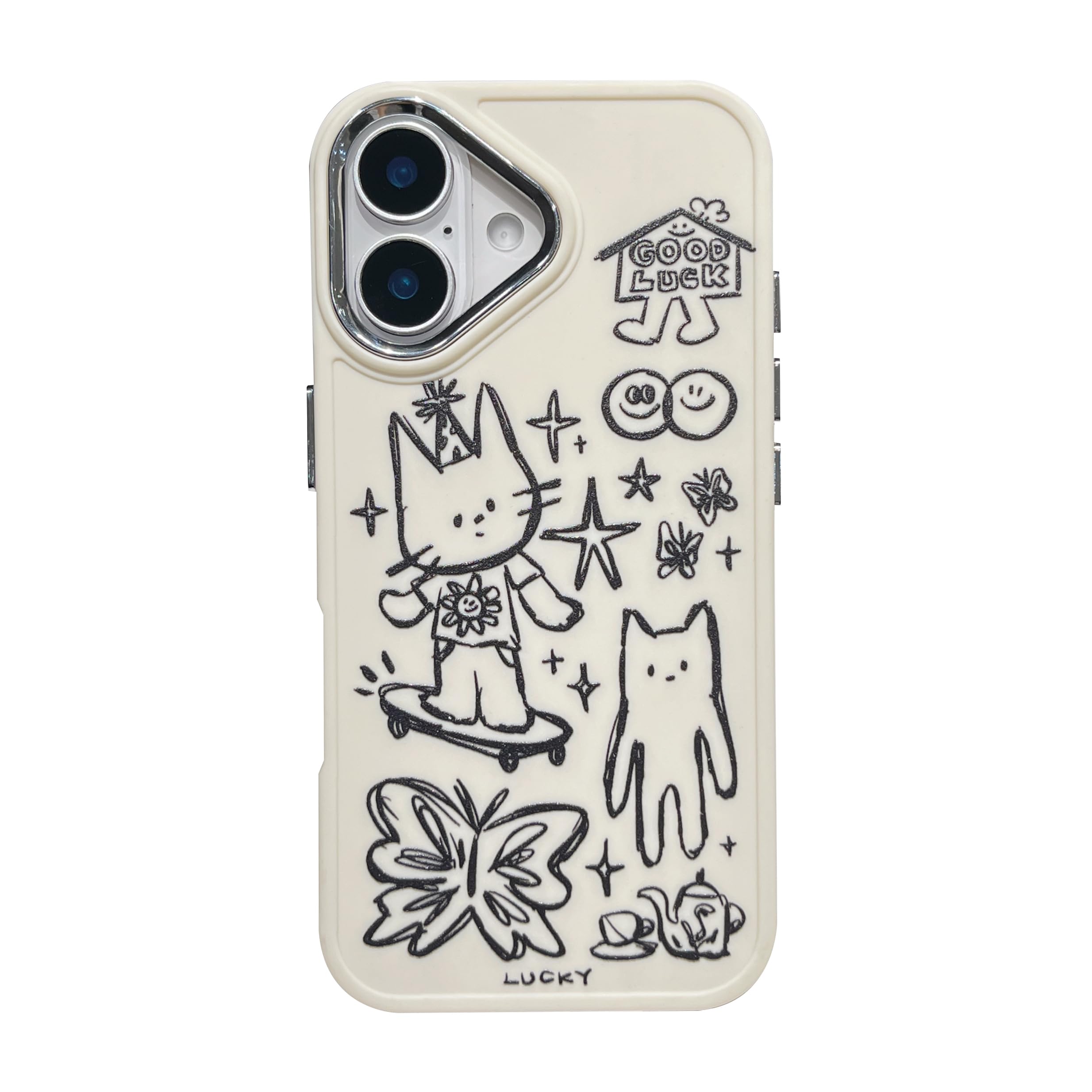 Emylisa Designed for iPhone Case, Cute Cat Butterfly Star Lucky Line Drawing Soft Phone Case (White,for iPhone 12 Pro)