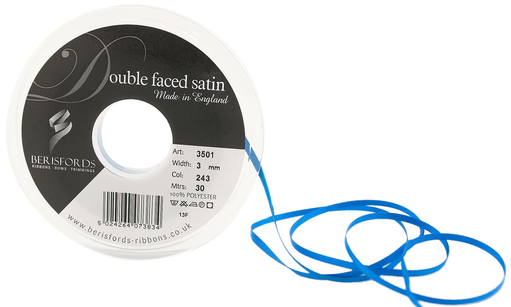 Berisfords Ribbon, Blue, 3 mm — image 1