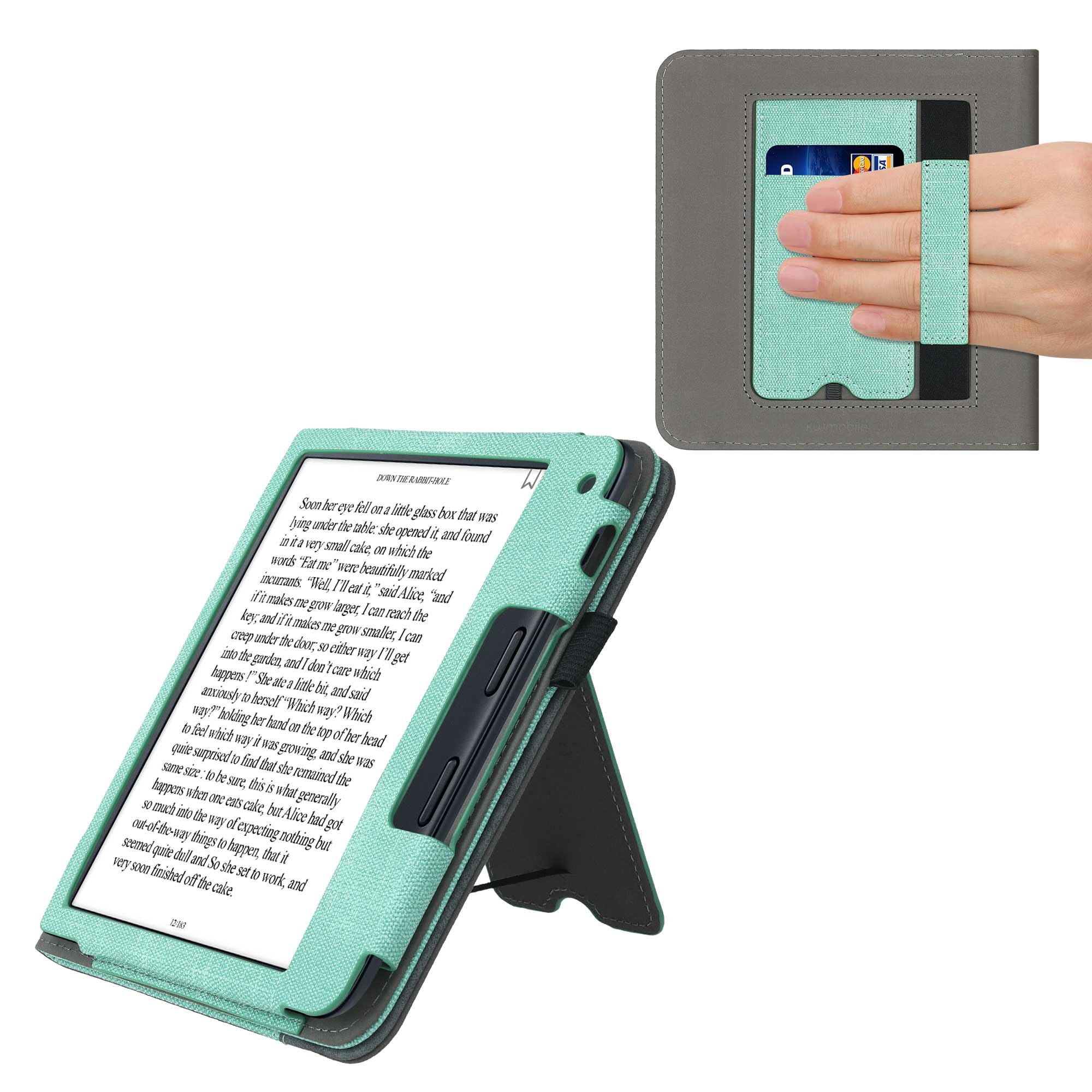 kwmobile Cover Compatible with Kobo Libra 2 Cover - Faux Leather/Suede Case with Stand - Mint/Dark Grey