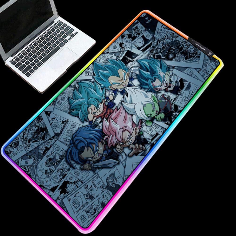Twhoixi 90X40 cm Large Computer Mouse Pad Anime Dragon Ball Mini LED Secondary Tube Color Lighting Keyboard Mat,40X90CM,Thickness 4MM