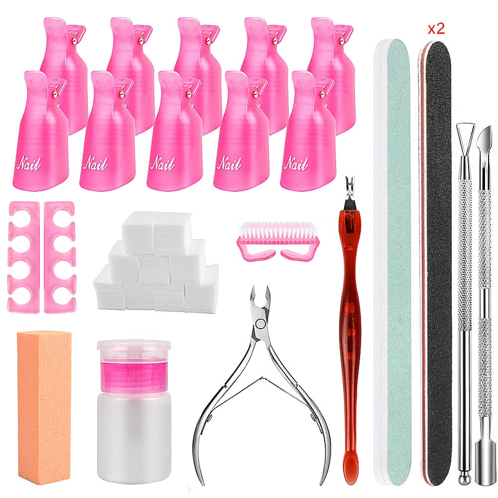 Nail Polish Remover Tools Set Nail Polish Remover Bottle, Cuticle Pusher and Cutter, 500 Nail Polish Remover Pads, 10 Nail Caps, 2 Nail File, Sponge Finger Separator, Nail Brush for Nail Arts : Beauty