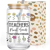 Coolife 16 oz Glass Cups w/Lids Straws, Teacher Gifts for Women, Teachers Appreciation Gifts for Women - Birthday, Valentines Day, Thank You Presents for Teaching, Cups for Iced Coffee Tumbler