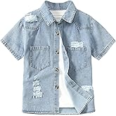 RoseSeek Boy's Short Sleeve Button Down Shirts Ripped Western Lightweight Denim Shirt with Pockets