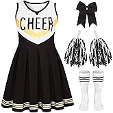 CIFITERY Toddler Cheerleader Costume Black Gold Cheer Uniform No Scary Cheerleading Outfit for Girls, Halloween Cheer Gifts