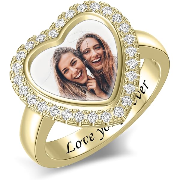 Custom Photo Heart Ring For Women - Stainless Steel With Cubic Zirconia, Personalized Jewelry Gift - View #7