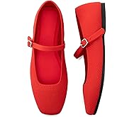 Soesyi Knit Flats for Women Square Toe Flats Casual Ballet Flats with Ankle Strap,Mary Jane Shoes Women Comfortable for Dressy Office