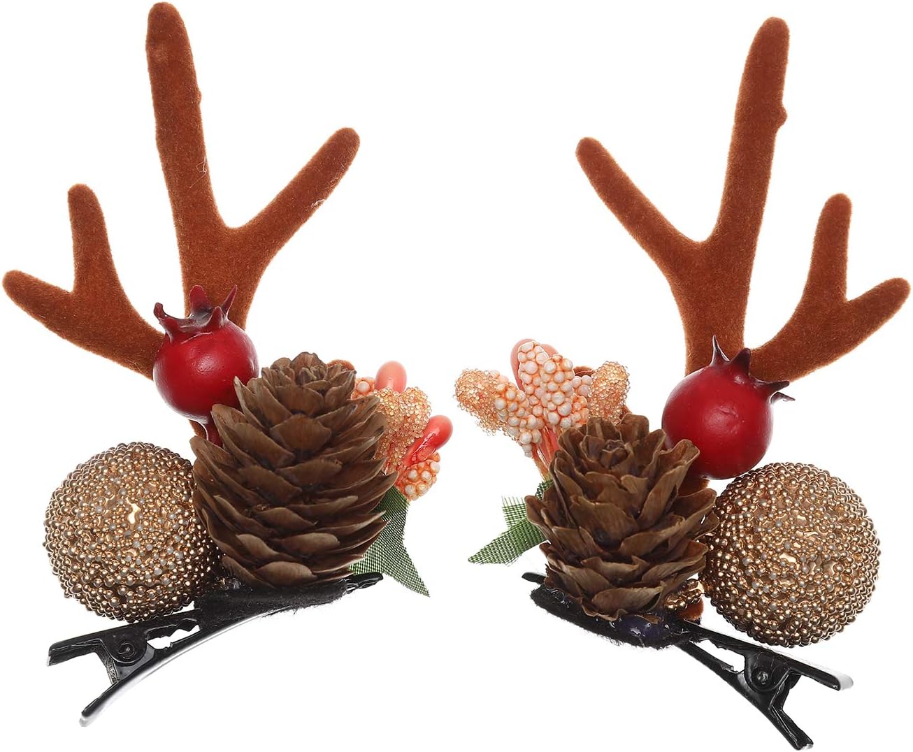 HAIMEIKANG Christmas Antler Hair Clips - 2 Pieces Ladies' Party Wedding Handmade Hair Accessories for Children Women