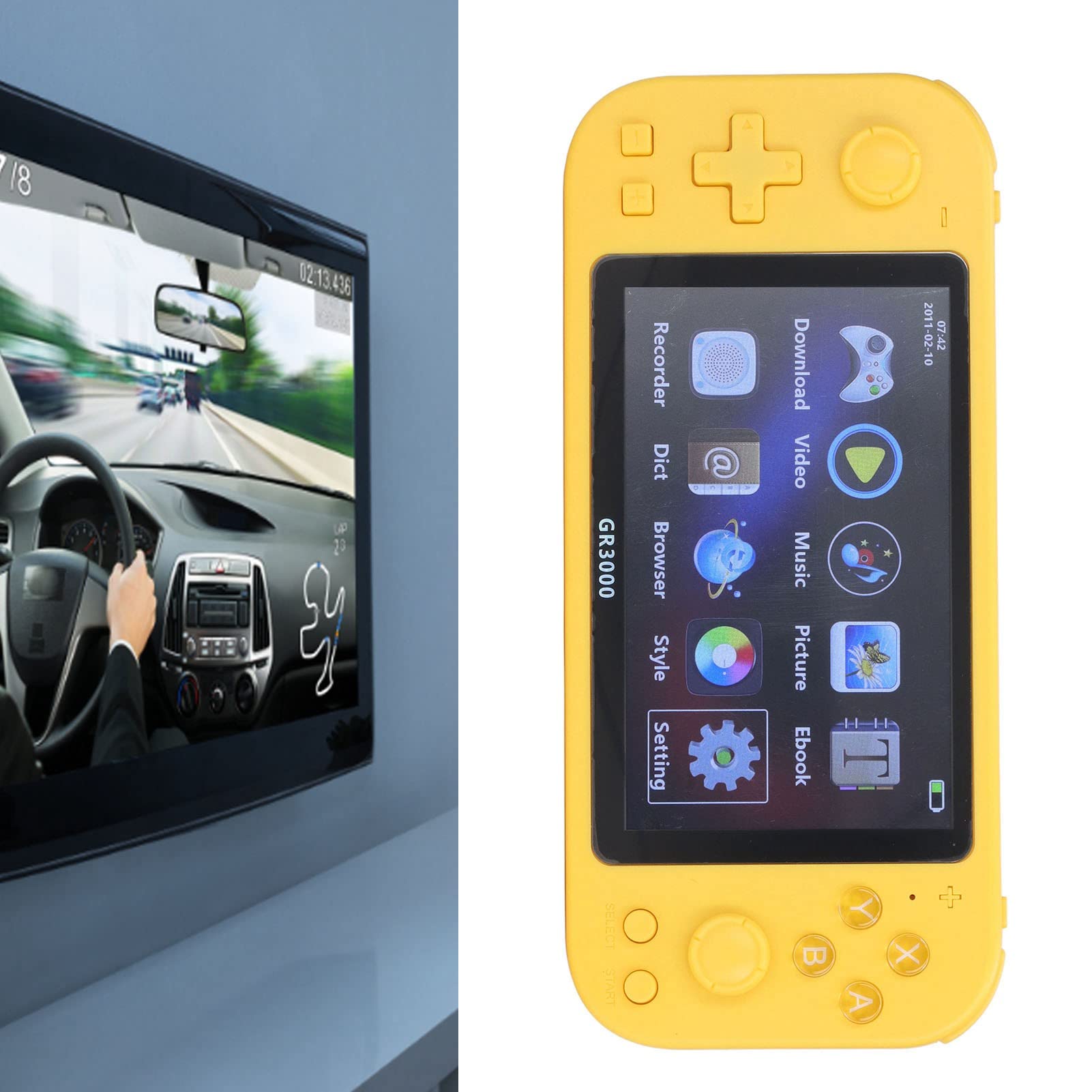 Handheld Game Console, 5.1in HD Game Console Portable Electric Game Player Vintage Game Controller Vintage Game Console for Kids Adults, Handheld Mode & 2 Person Mode (Yellow)