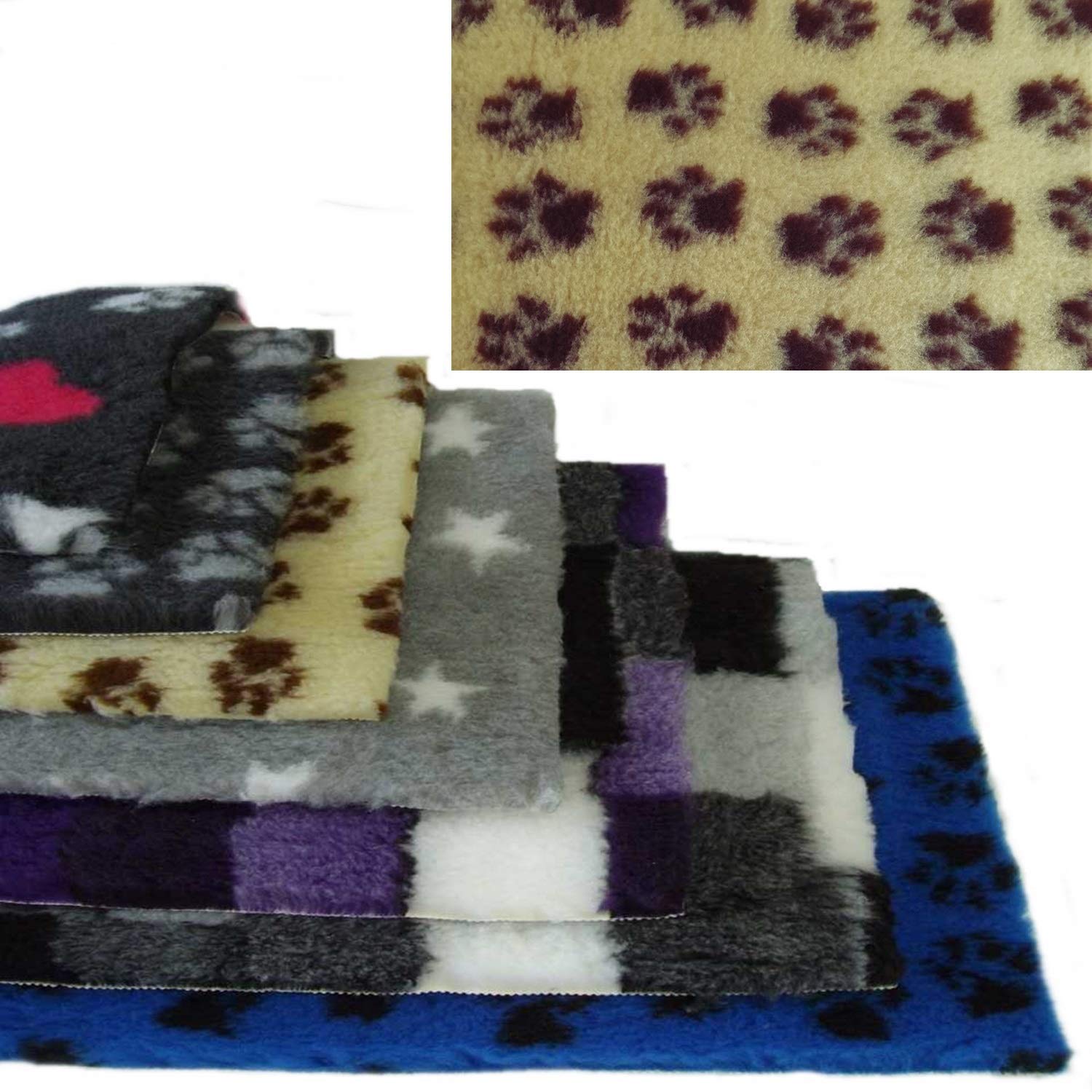 PnH Veterinary Bedding ® NON SLIP - Ribbed Rubber Backing Rectangle,100cm x 50cm - Many Different Designs and Colours - READY TO USE, SELVAGE EDGE REMOVED. (Cream with Brown Paws)