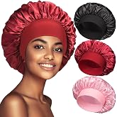 PHILIGHTS 3PCS Bonnets for Women,Silk Satin Bonnet Hair Bonnet for Sleeping | Silk Bonnet for Sleeping Women Men, Fits Curly Hair Braids Long Hair, Large Soft Elastic Wide Band, Anti-frizz Sleep Cap Wrap