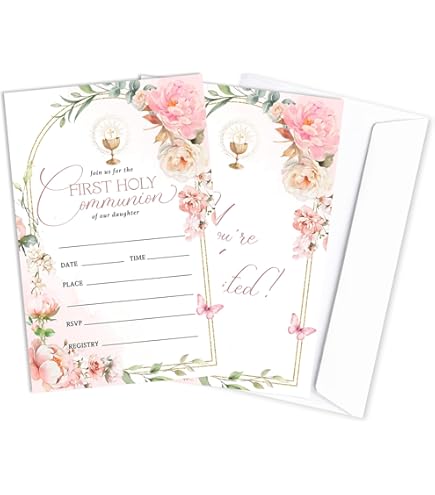 Amazon.com : Custom First Holy Communion Invitations 30 5x7 Custom First  Holy Communion Invitation Cards With Thirty Envelopes