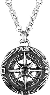 NC520 Collar con Colgante Redondo de brújula Collar de Hombre Colgante