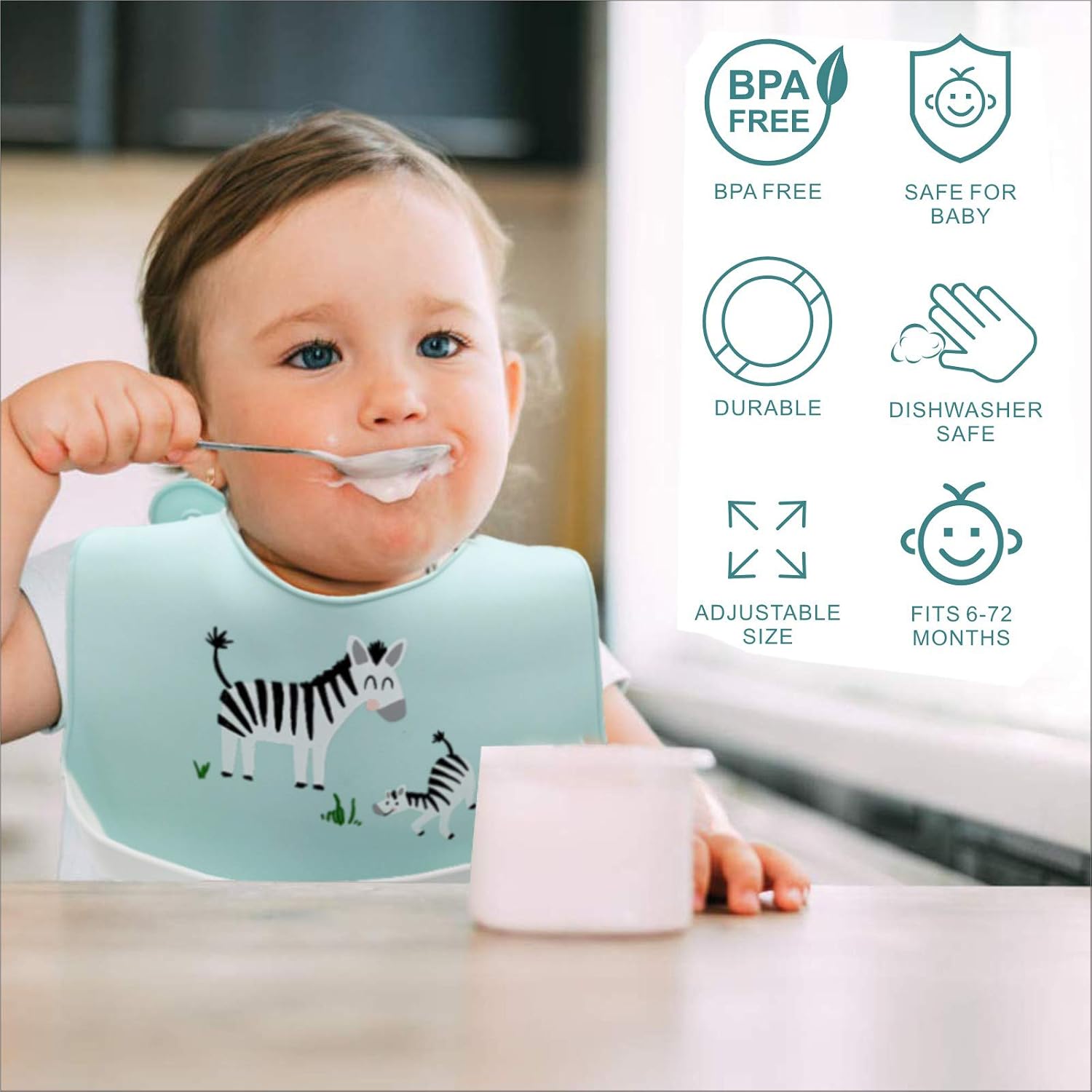 Baogaier Baby Bibs Silicone Waterproof Feeding Silicone Bib for Babies Easy Clean Soft Pocket Food Crumb Catcher for Weaning Toddler Kids Boys Animal Roll Up Bibs 6 Months Up Blue Grey Yellow - Image 3
