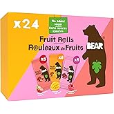 BEAR Fruit Rolls, 24 Packs of 2 Rolls - Healthy Fruit Snack, Assorted Flavour - Strawberry, Mango & Raspberry, 24 count