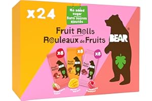 BEAR Fruit Rolls NEW Variety Pack - Strawberry, Mango & Raspberry - Real Fruit Snacks for Kids - 100% Natural Ingredients - N