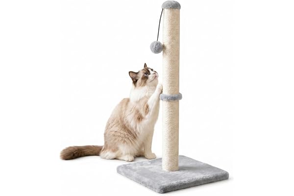 Dimaka 29“Tall Cat Scratching Post, Cat Scratcher for Large Cats with Sisal Rope and Teasing Toy Ball, Scratch Pole for Indoo