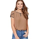 Milumia Women's Casual Pleated Petal Cap Sleeve Round Neck Keyhole Blouse Top