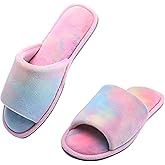 DL Open Toe Slippers for women Indoor, Cozy Memory Foam Womens House Slippers Summer Slip On, Comfy Soft Flannel Womens Bedroom Slippers Slide Breathable Size 5-6 7-8 9-10