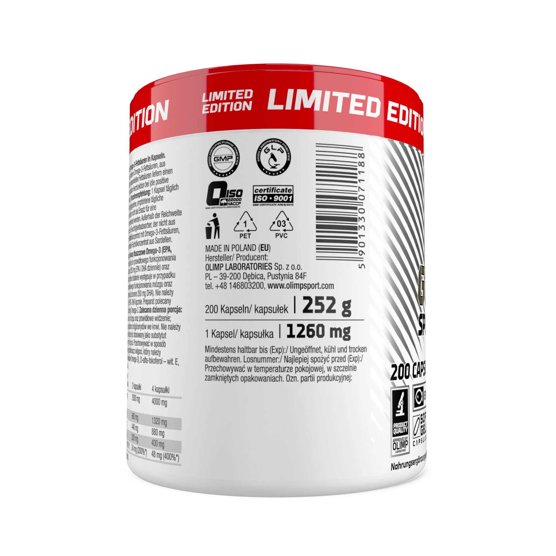 Olimp Sport Nutrition Gold Omega 3 Sport Edition - 200 Kapseln - Nahrungsergänzungsmittel mit Fettsäuren und Vitamin E 3