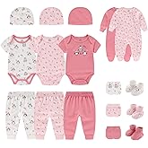 BIGBIGKISS Baby Boy Girl Clothes Outfit 17 Pack Newborn Layette Gift Set and Accessories 0-3 Months