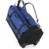 Rolling Duffle Bag with Wheels,86L 30”Folding Duffle Backpack with 2 Wheels,Travel Bag with Separate Shoe Compartment,Dark Blue