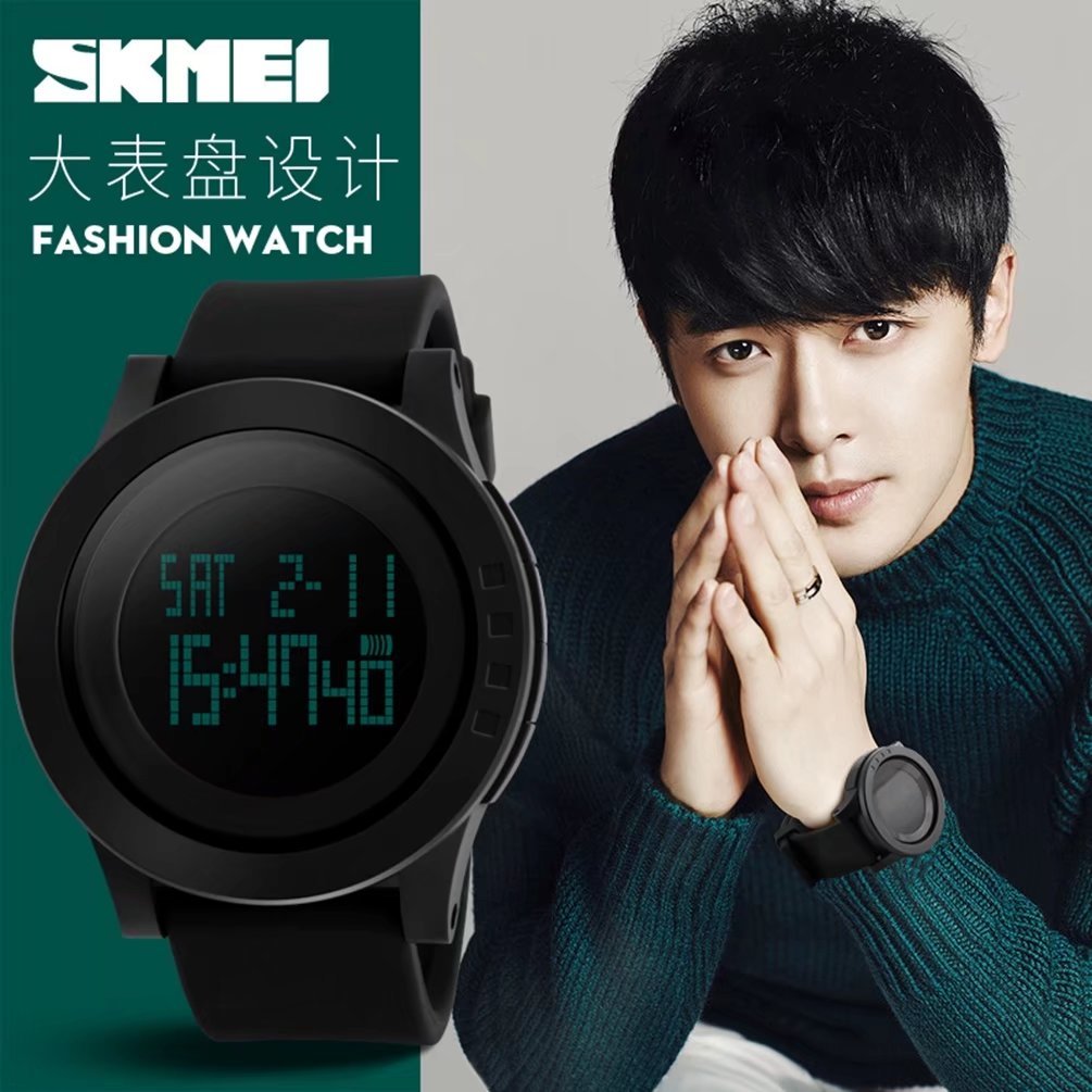 Digital Sport Watch Large Face LED Simple Military Electronic Wristwatch for Running with Back Light and Calendar Waterproof for Men Women - Black