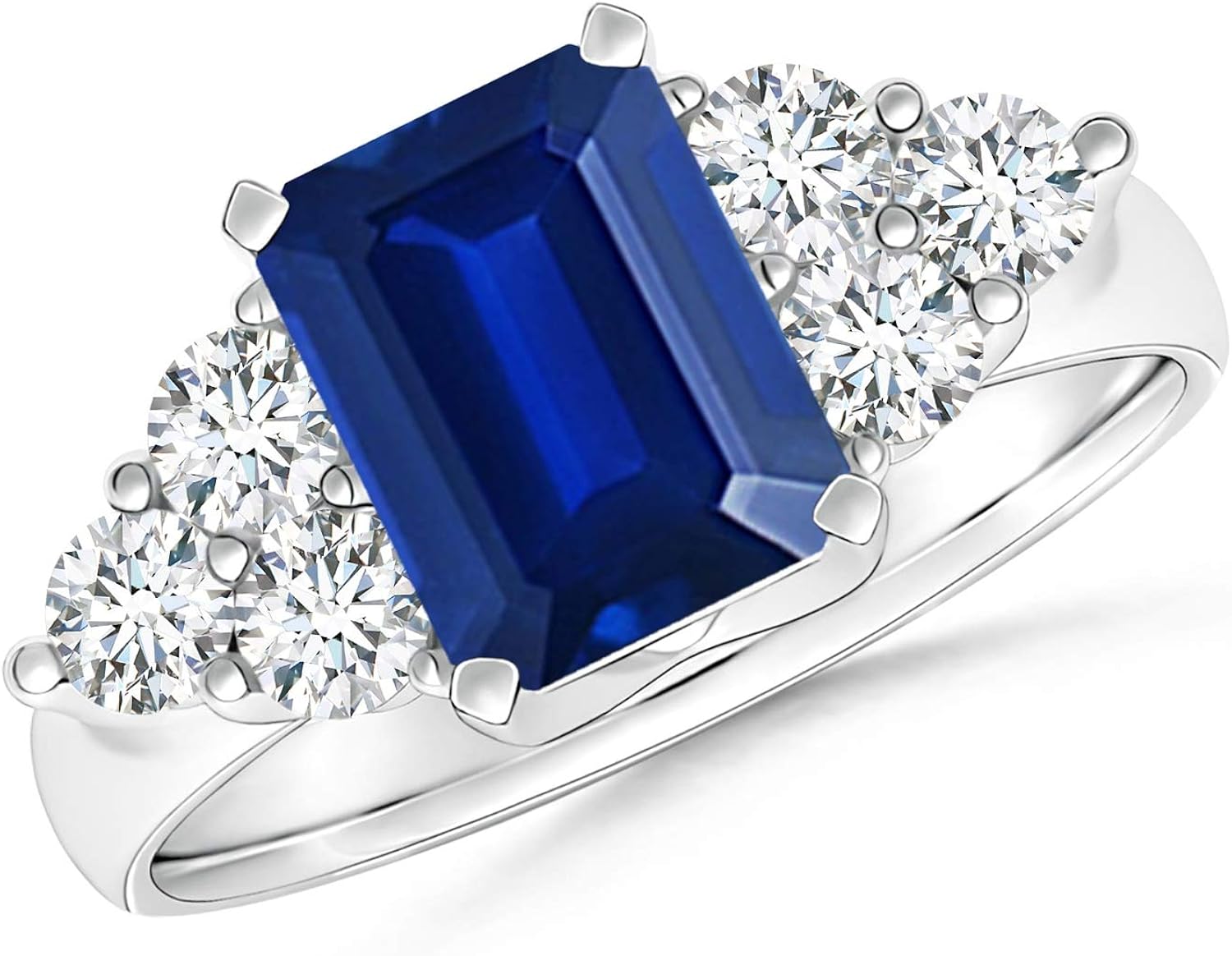 EmeraldCut Blue Sapphire Ring with Trio Diamonds (8x6mm Blue Sapphire) Amazon.ca Jewelry