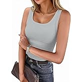 FireElf Womens Tank Top Ribbed Basic Tops Slim Fit Square Neck Tops Sleeveless Basic Tanks Casual Summer Outfits (Grey,L)