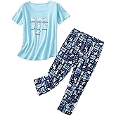 GTLY Womens Plus Size Pajama Set Cotton Sleepwear Tops with Capri Pants Casual and Fun Prints Pajama Sets