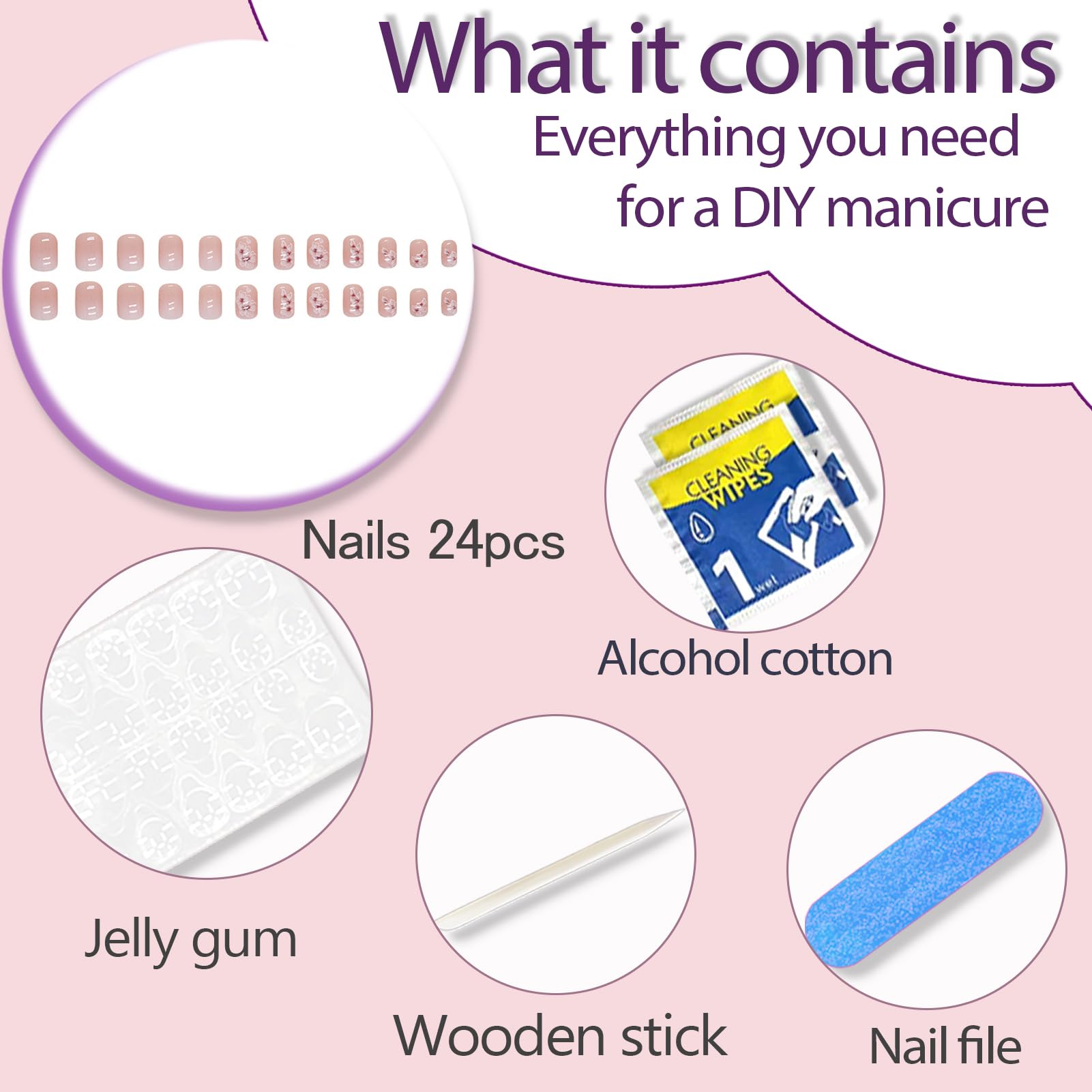 RUPOFUZA Acrylic Press on Nails Short Square Fake Nails White Ombre Glue on Nails Short False Nails with Flower Gloss Designs Nails Press on Artificial Nails Stick on Nails for Women 24Pcs - Image 6