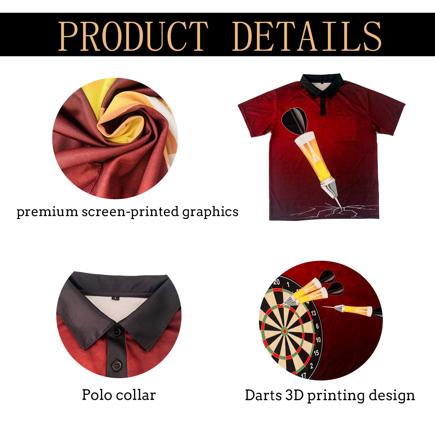 MISSFLAWERING Darts Tee Shirt Moisture Wicking Performance Polo Shirt for Darts Player Red